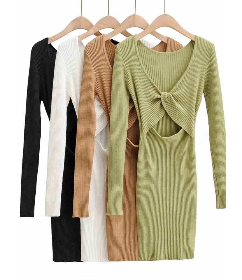 Solid Cutout Knotted Knitting Reversible Dress 10 Solid Cutout Knotted Knitting Reversible Dress - Image 8