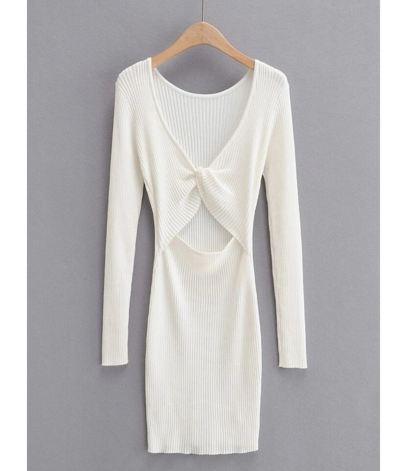 Solid Cutout Knotted Knitting Reversible Dress 7 Solid Cutout Knotted Knitting Reversible Dress - Image 5