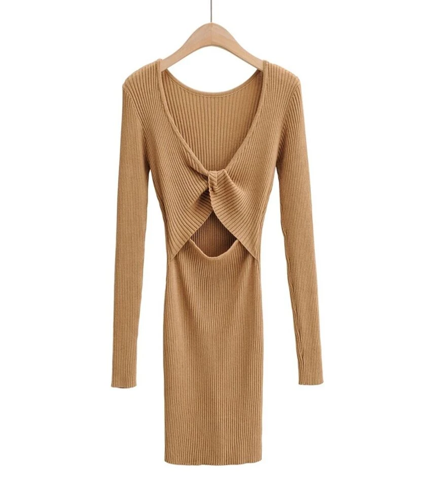 Solid Cutout Knotted Knitting Reversible Dress 6 Solid Cutout Knotted Knitting Reversible Dress - Image 4