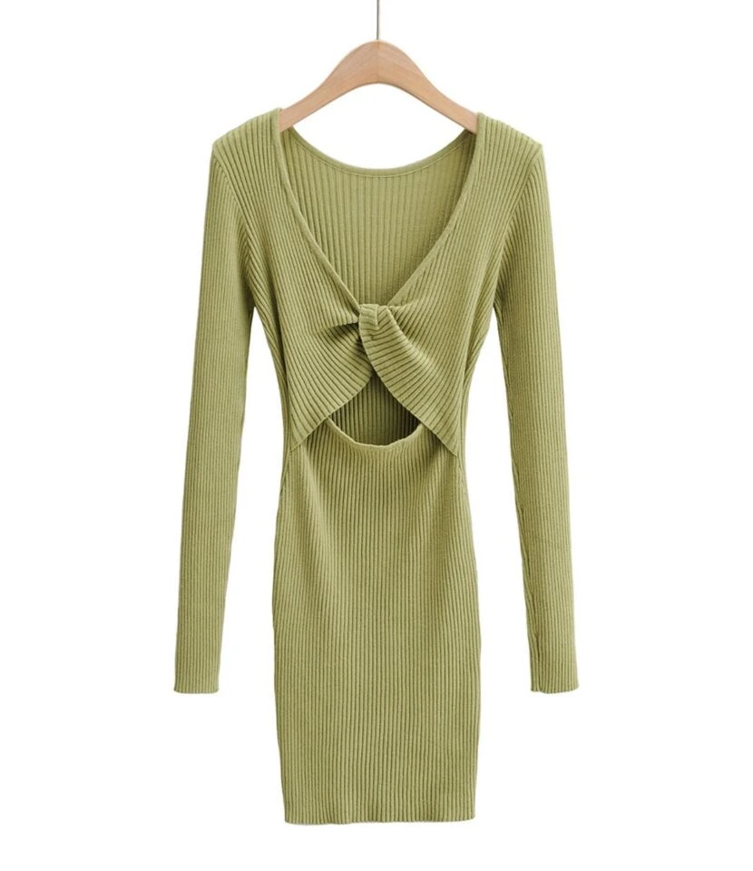 Solid Cutout Knotted Knitting Reversible Dress 8 Solid Cutout Knotted Knitting Reversible Dress - Image 6