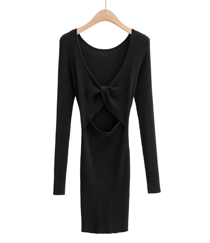 Solid Cutout Knotted Knitting Reversible Dress 9 Solid Cutout Knotted Knitting Reversible Dress - Image 7