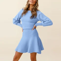 Round Neck Solid High Waist Knitted Dress Wholesale Women's Clothing SD070070 17 Round Neck Solid High Waist Knitted Dress Wholesale Women's Clothing SD070070 -Amour Vert shop 20210909023847372