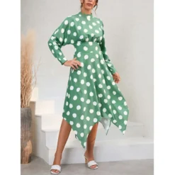 Casual Polka Dot Irregular Midi Dress Long Sleeve Slim A-Line Wholesale Dresses SDN561529