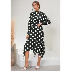 Casual Polka Dot Irregular Midi Dress Long Sleeve Slim A-Line Wholesale Dresses SDN561529 -Amour Vert shop 20220803040536126
