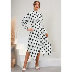 Casual Polka Dot Irregular Midi Dress Long Sleeve Slim A-Line Wholesale Dresses SDN561529 -Amour Vert shop 20220803040536377