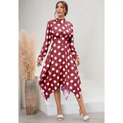 Casual Polka Dot Irregular Midi Dress Long Sleeve Slim A-Line Wholesale Dresses SDN561529 -Amour Vert shop 20220803040536614