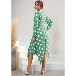 Casual Polka Dot Irregular Midi Dress Long Sleeve Slim A-Line Wholesale Dresses SDN561529 -Amour Vert shop 20220803040536896