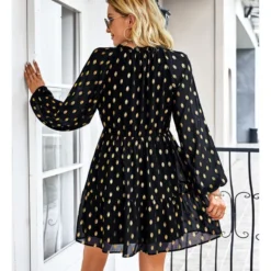 Polka Dot Long Sleeve Lace-Up Casual Loose Smocked Dress Wholesale Dresses SDN535295 -Amour Vert shop 20220901031656677