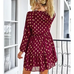 Polka Dot Long Sleeve Lace-Up Casual Loose Smocked Dress Wholesale Dresses SDN535295 -Amour Vert shop 20220901031657085