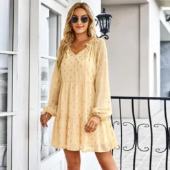 Polka Dot Long Sleeve Lace-Up Casual Loose Smocked Dress Wholesale Dresses SDN535295 -Amour Vert shop 20220901031657399 1