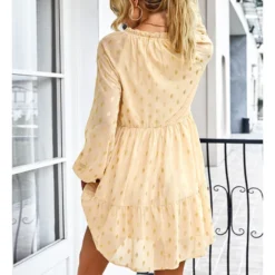 Polka Dot Long Sleeve Lace-Up Casual Loose Smocked Dress Wholesale Dresses SDN535295 -Amour Vert shop 20220901031657494