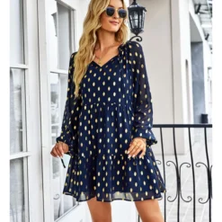 Polka Dot Long Sleeve Lace-Up Casual Loose Smocked Dress Wholesale Dresses SDN535295 -Amour Vert shop 20220901031658185 1