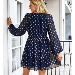 Polka Dot Long Sleeve Lace-Up Casual Loose Smocked Dress Wholesale Dresses SDN535295 -Amour Vert shop 20220901031658280