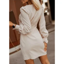 Sexy V Neck Lace-Up Mini Dress Puff Sleeve Solid Color Wholesale Dresses SDN561528 -Amour Vert shop 20220905053401661