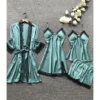 4 Pieces Lace Trim Satin Sleepwear Set Belted Kimono + Suspender Dress + Cami Top + Shorts -Amour Vert shop 210104305 1