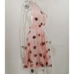Deep V-neck Sequins Strawberry Embroidered Halter Dress -Amour Vert shop 210104414 5