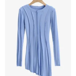 Irregular Seam Pleated Ribbed Dress