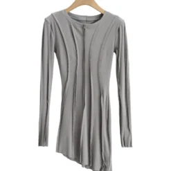 Irregular Seam Pleated Ribbed Dress -Amour Vert shop 210114999 3