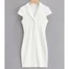 Peak Neck Solid Ribbed Knitting Dress