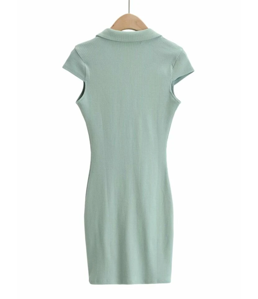 Peak Neck Solid Ribbed Knitting Dress 9 Peak Neck Solid Ribbed Knitting Dress - Image 7