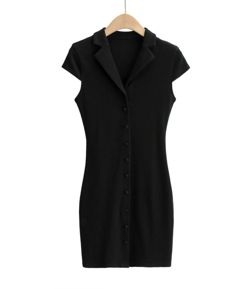 Peak Neck Solid Ribbed Knitting Dress 5 Peak Neck Solid Ribbed Knitting Dress - Image 3