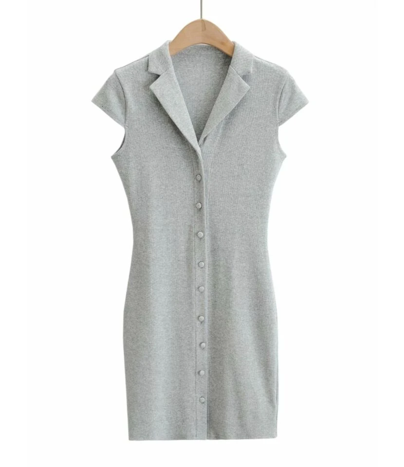 Peak Neck Solid Ribbed Knitting Dress 7 Peak Neck Solid Ribbed Knitting Dress - Image 5