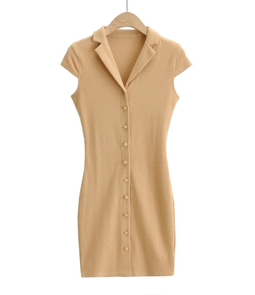 Peak Neck Solid Ribbed Knitting Dress 6 Peak Neck Solid Ribbed Knitting Dress - Image 4