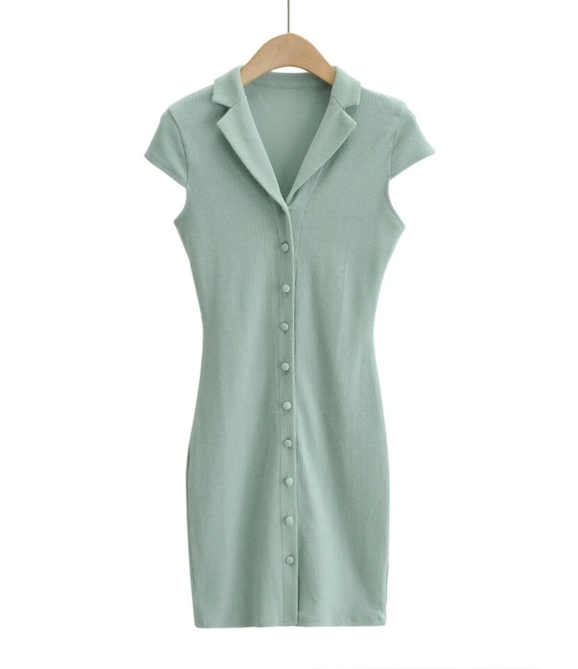 Peak Neck Solid Ribbed Knitting Dress 8 Peak Neck Solid Ribbed Knitting Dress - Image 6