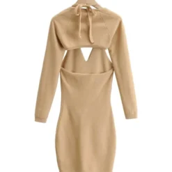 Two Pieces Jersey Set Crop Cardigan With Backless Halter Dress -Amour Vert shop 210118533 10