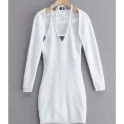 Two Pieces Jersey Set Crop Cardigan With Backless Halter Dress