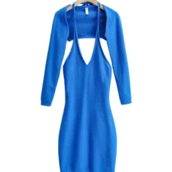 Two Pieces Jersey Set Crop Cardigan With Backless Halter Dress -Amour Vert shop 210118533 5