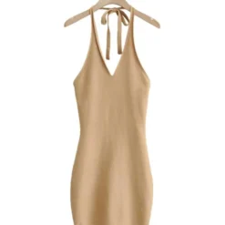 Two Pieces Jersey Set Crop Cardigan With Backless Halter Dress -Amour Vert shop 210118533 7