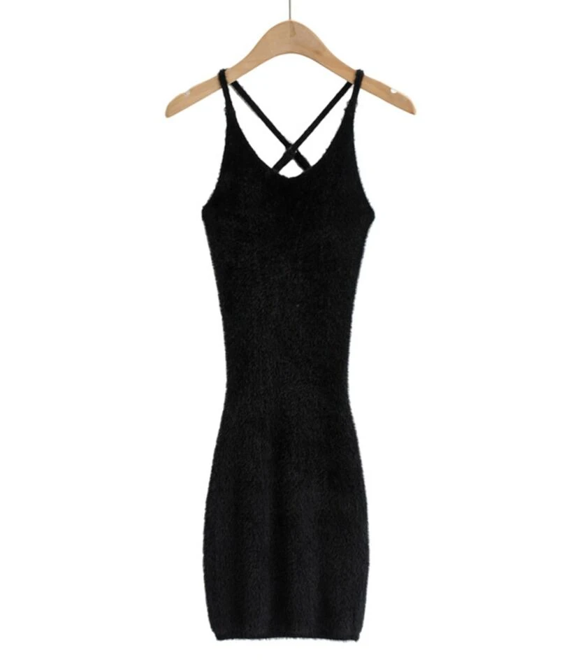 Criss Cross Back Fuzzy Knitted Suspender Dress 8 Criss Cross Back Fuzzy Knitted Suspender Dress - Image 6