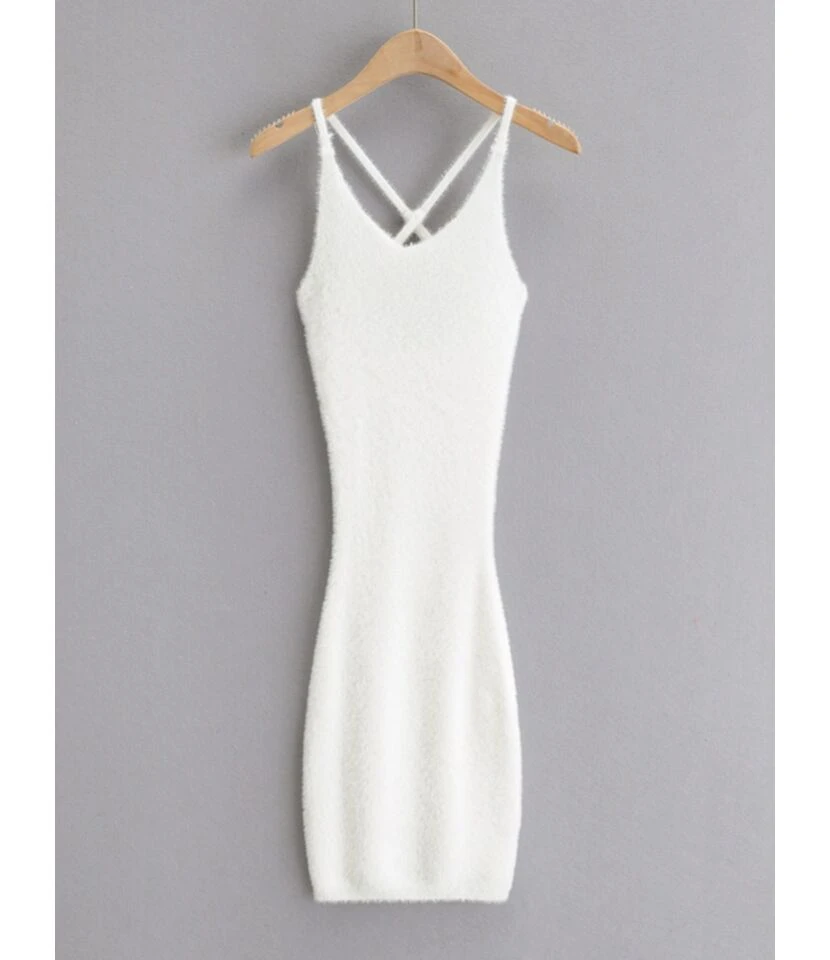 Criss Cross Back Fuzzy Knitted Suspender Dress 3 Criss Cross Back Fuzzy Knitted Suspender Dress