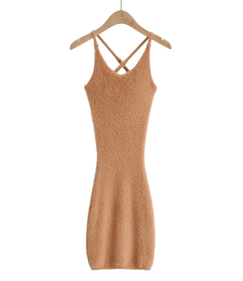 Criss Cross Back Fuzzy Knitted Suspender Dress 9 Criss Cross Back Fuzzy Knitted Suspender Dress - Image 7