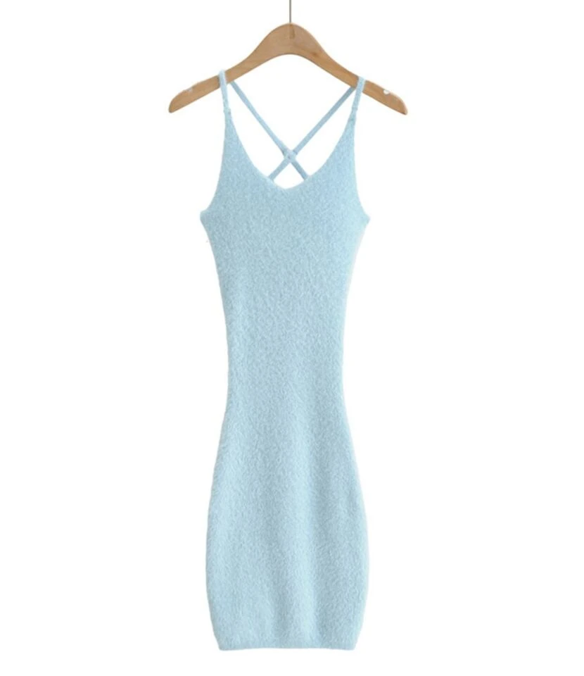 Criss Cross Back Fuzzy Knitted Suspender Dress 6 Criss Cross Back Fuzzy Knitted Suspender Dress - Image 4