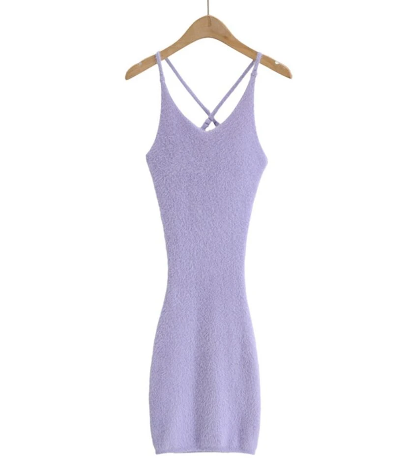 Criss Cross Back Fuzzy Knitted Suspender Dress 7 Criss Cross Back Fuzzy Knitted Suspender Dress - Image 5