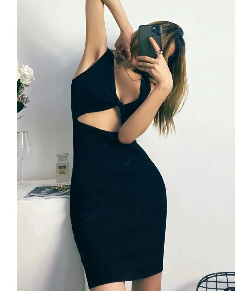 Reversible Knotted Rib-knit Tank Dress Cheap Wholesale Womens Clothing Dresses 3 Reversible Knotted Rib-knit Tank Dress Cheap Wholesale Womens Clothing Dresses