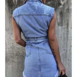 Curvy Fringe Hem Belted Denim Tank Dress -Amour Vert shop 210308685 2