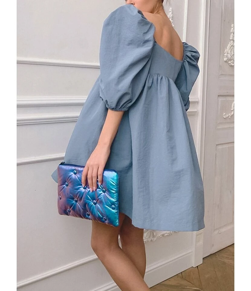 Puff Sleeve V-neck Flare Dress 7 Puff Sleeve V-neck Flare Dress - Image 5