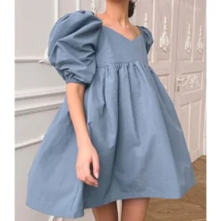 Puff Sleeve V-neck Flare Dress 15 Puff Sleeve V-neck Flare Dress -Amour Vert shop 210312740 14 1