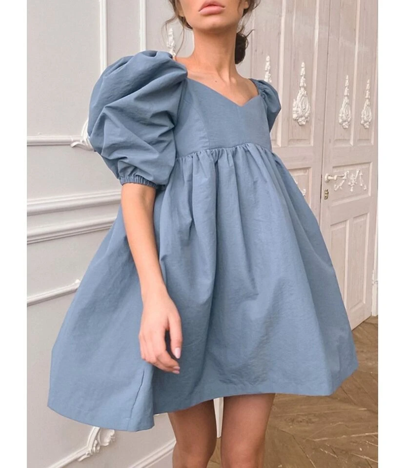 Puff Sleeve V-neck Flare Dress 6 Puff Sleeve V-neck Flare Dress - Image 4