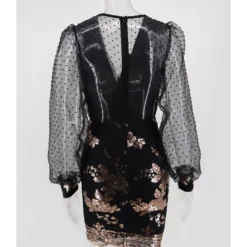 Mesh Sleeve V-neck Sequins Stitch Party Dress -Amour Vert shop 210330099 5