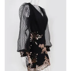 Mesh Sleeve V-neck Sequins Stitch Party Dress -Amour Vert shop 210330099 6