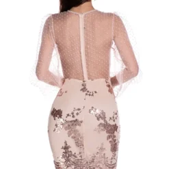 Mesh Sleeve V-neck Sequins Stitch Party Dress -Amour Vert shop 210330099 8