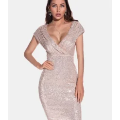 Deep V-neck Partywear Bodycon Sequins Dress