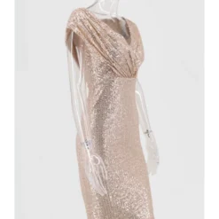 Deep V-neck Partywear Bodycon Sequins Dress -Amour Vert shop 210330457 3