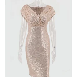 Deep V-neck Partywear Bodycon Sequins Dress -Amour Vert shop 210330457 4