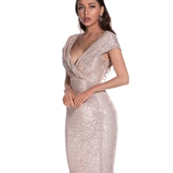 Deep V-neck Partywear Bodycon Sequins Dress -Amour Vert shop 210330457 6