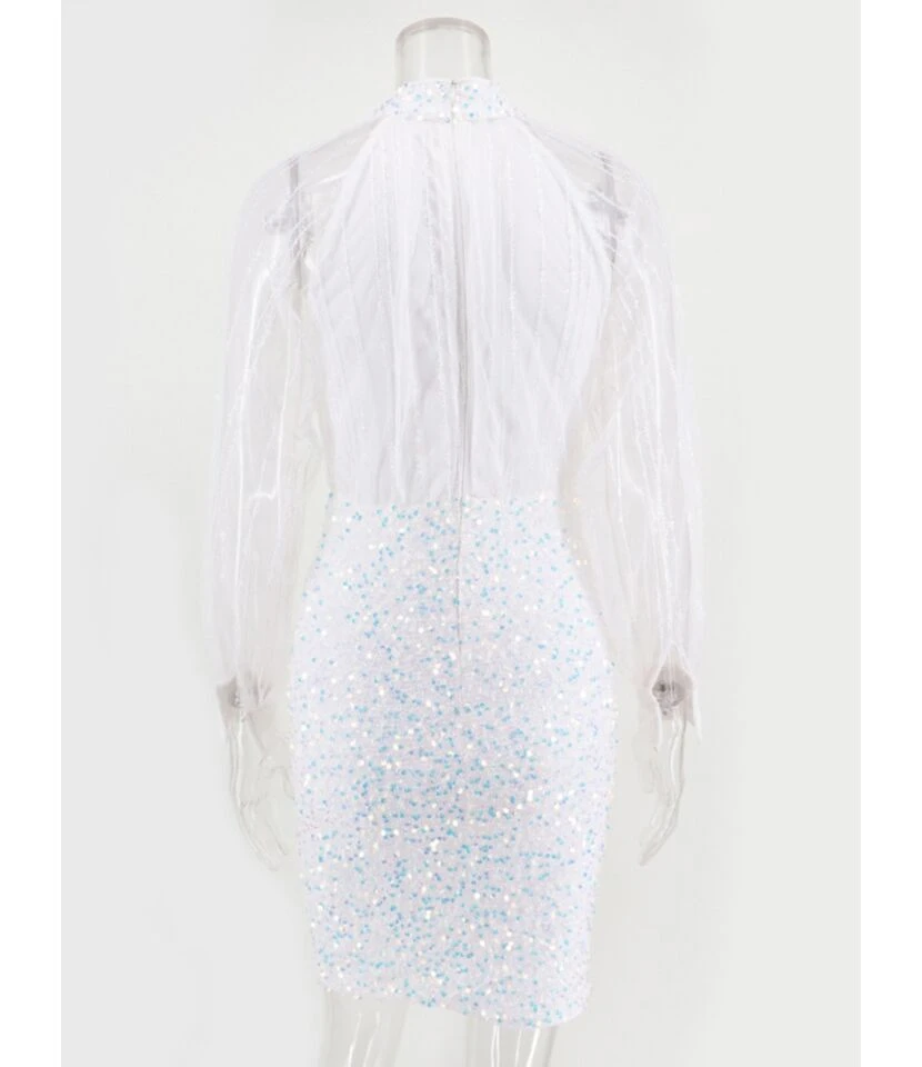 Mock Neck Mesh Patchwork Sequins Party Dress 9 Mock Neck Mesh Patchwork Sequins Party Dress - Image 7